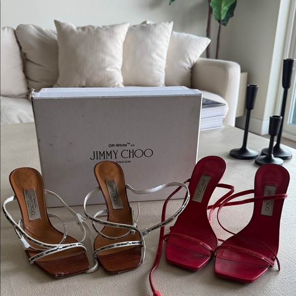 Jimmy Choo Shoes - Jimmy Choo Red and White Strappy Heels Sale all together 2 pair of shoes